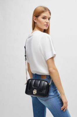 Sac port&eacute; crois&eacute; &agrave; double monogramme, Noir