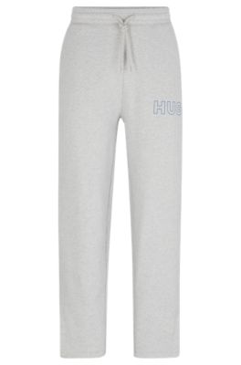 Hugo Loose-fit Cotton-terry Tracksuit Bottoms With Outline Logo In Light Grey