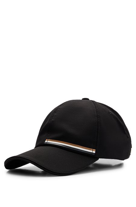 Water-repellent cap with signature stripe and logo, Black