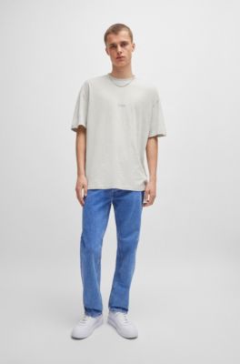 Cotton-jersey T-shirt with outline logos, Light Grey