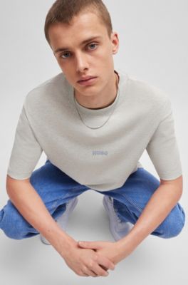 Cotton-jersey T-shirt with outline logos, Light Grey