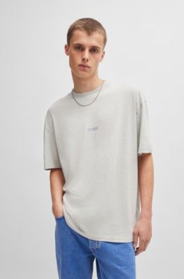 Cotton-jersey T-shirt with outline logos, Light Grey