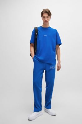 Cotton-jersey T-shirt with outline logos, Light Blue