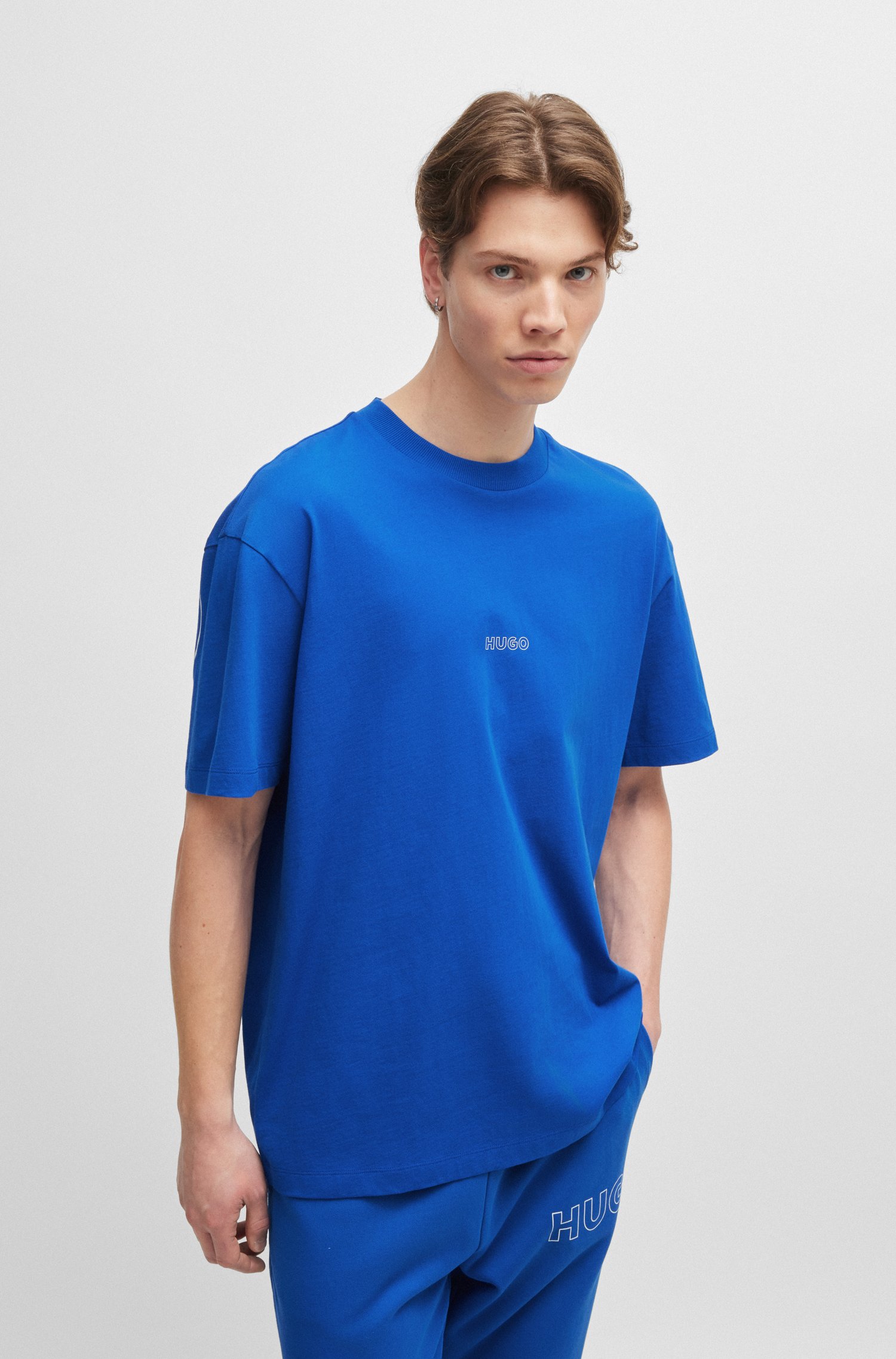 Cotton-jersey T-shirt with outline logos