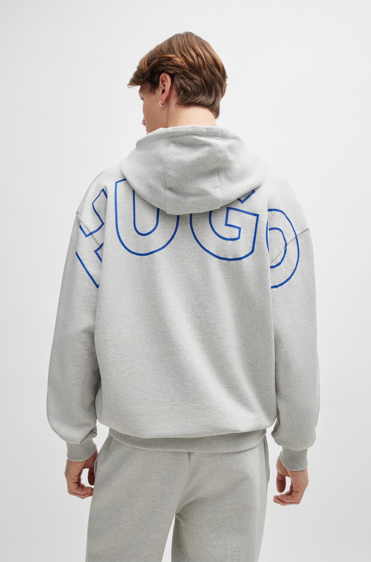 HUGO - Cotton-terry hoodie with outline logos
