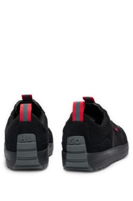 Baskets en cuir su&eacute;d&eacute; &agrave; semelle &agrave; picots, Noir