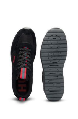 Baskets en cuir su&eacute;d&eacute; &agrave; semelle &agrave; picots, Noir