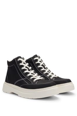 Hugo Boss High-top Trainers With Red Stacked-logo Badge In Black