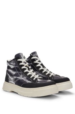 Shop Hugo Camouflage-print High-top Trainers With Stacked Logo In Patterned