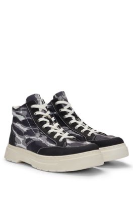 Hugo Boss Camouflage-print High-top Trainers With Stacked Logo In Patterned