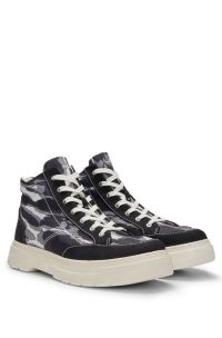 Hugo camouflage print High Top Trainers with Stacked Logo Patterned Men s Sneakers Size 10