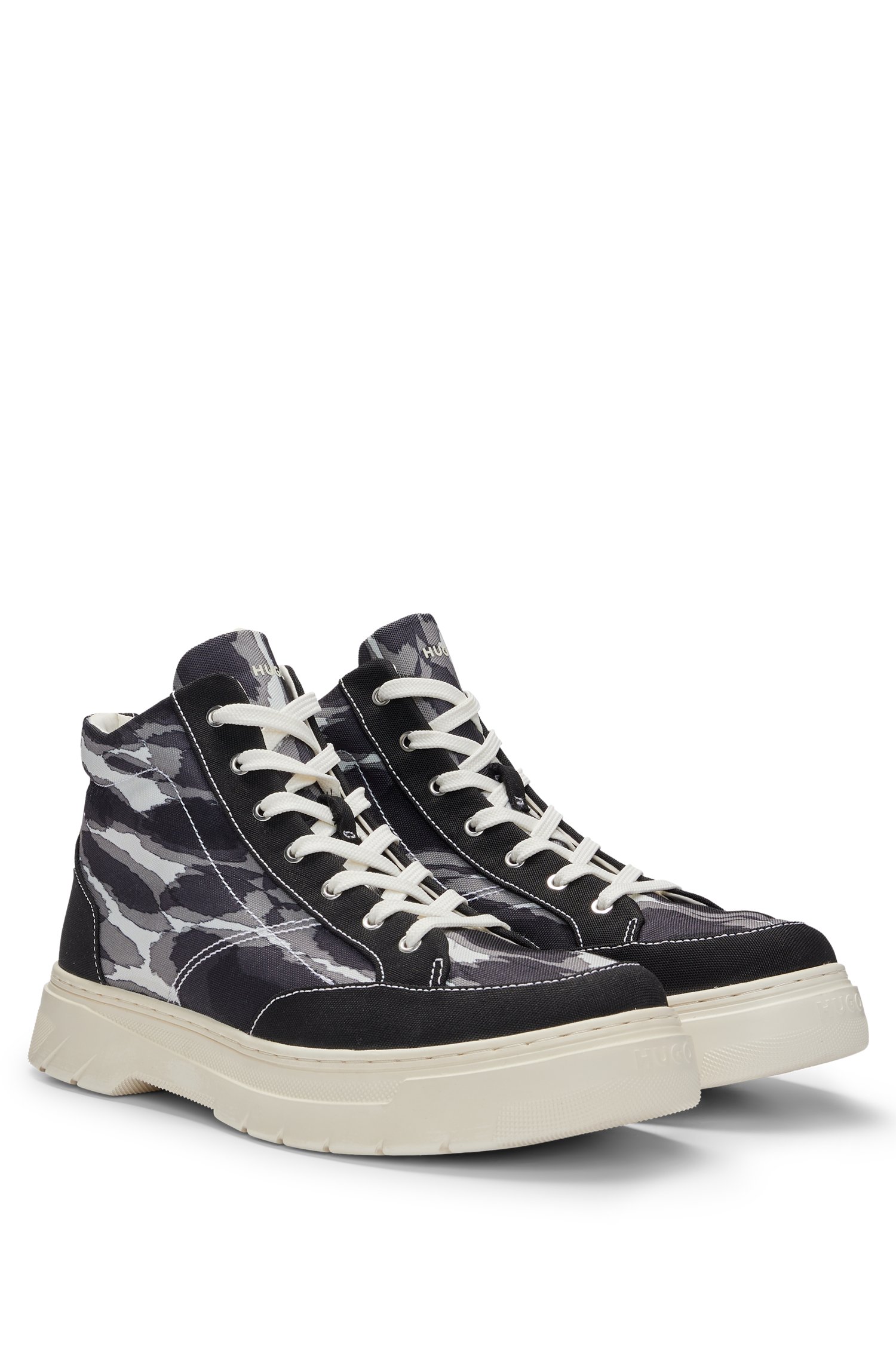Camouflage-print high-top trainers with stacked logo