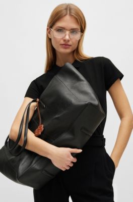 BOSS - Grained-leather shopper bag with detachable pouch - Black