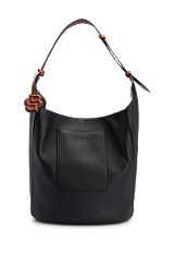 Grained-leather bucket bag with detachable pouch, Black
