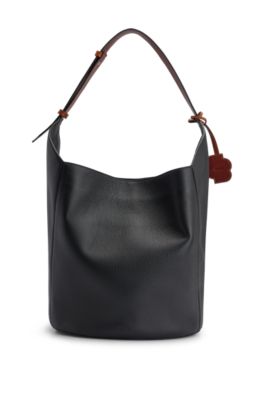 HUGOバッグ BOSS - Grained-leather bucket bag with detachable pouch - Black