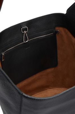 Sac seau en cuir grain&eacute; avec pochette amovible, Noir