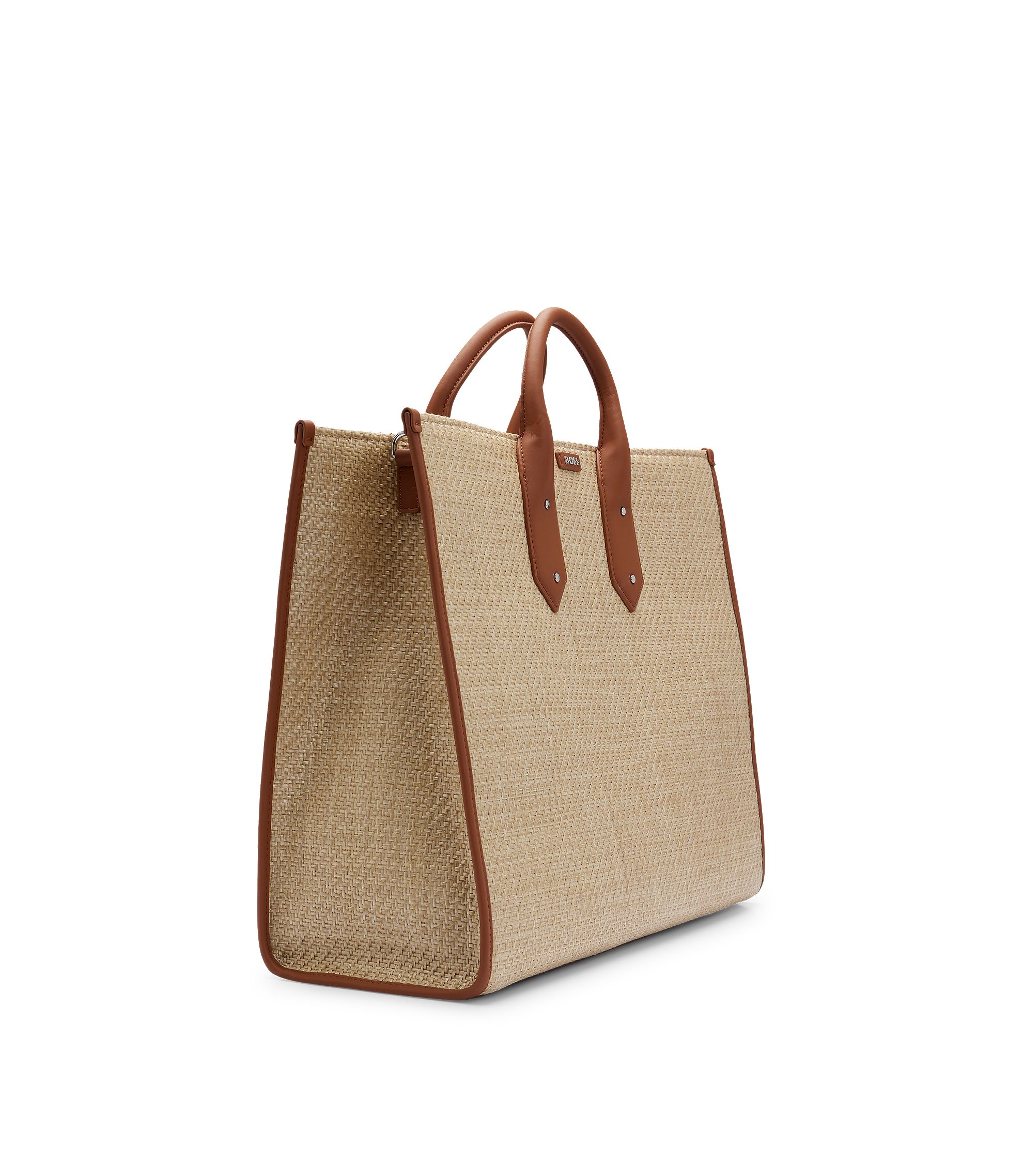 BOSS - Woven tote bag with faux-leather trims - Gold BOSS - Woven tote bag with faux-leather trims - Gold
