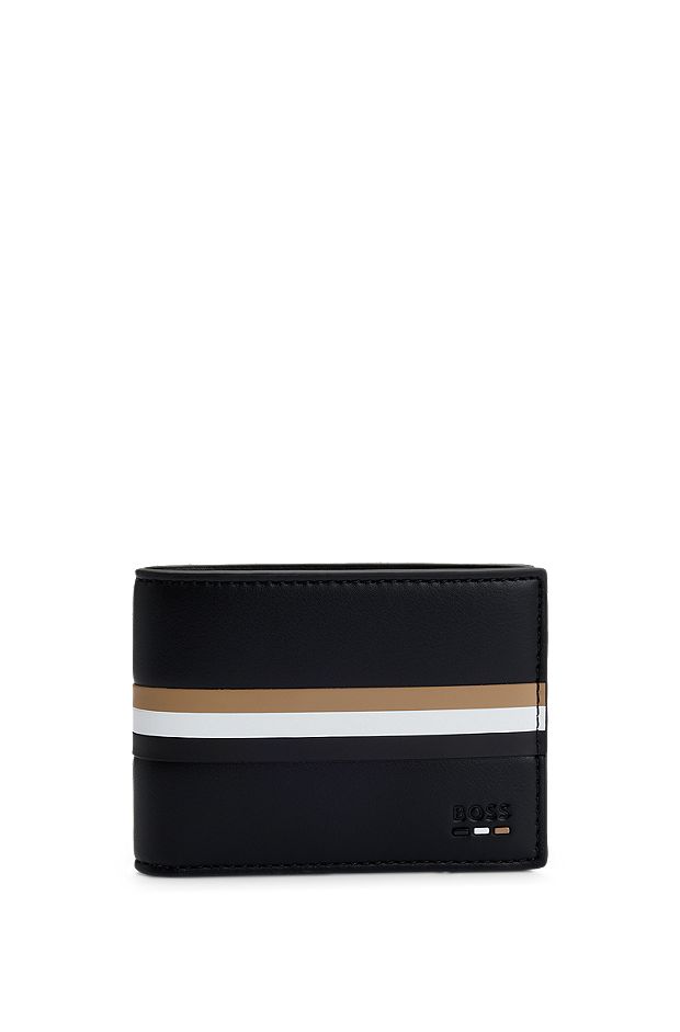 Faux-leather wallet with signature-stripe details, Black