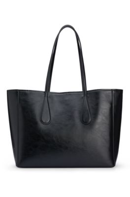 Faux-leather shopper bag with detachable pouch, Black