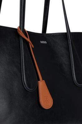 Faux-leather shopper bag with detachable pouch, Black