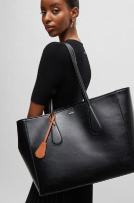 BOSS - Faux-leather shopper bag with detachable pouch - Black