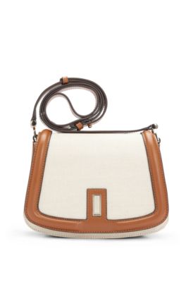 Hugo Boss Saddle Bag With Leather Trims In Brown