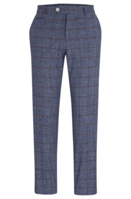 Shop Hugo Boss Slim-fit Trousers In Plain-checked Serge In Blue