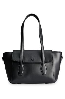 Shop Hugo Boss Naomi X Boss Leather Tote Bag With Branded Trims In Black