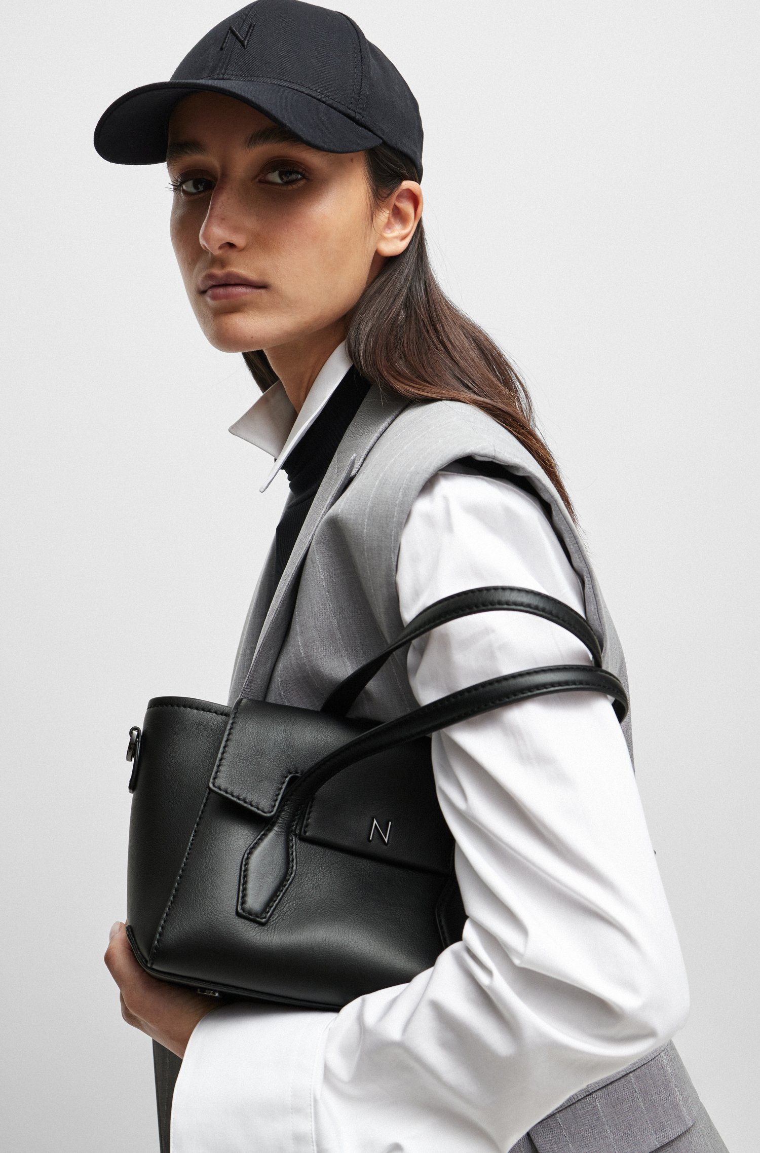 NAOMI x BOSS leather tote bag with branded trims