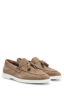 Hugo Boss Suede Slip-on Loafers With Tassel Trim In Beige