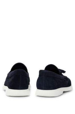 Suede slip-on loafers with tassel trim, Dark Blue