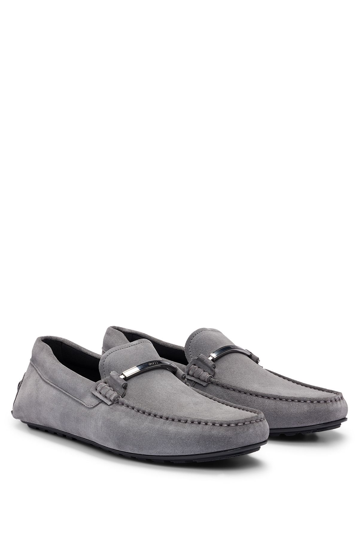 Suede moccasins with branded hardware and full lining, Grey