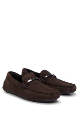 BOSS - Suede moccasins with branded hardware and full lining