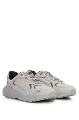 Shop Hugo Mixed-material Trainers With Leather Facings In Grey