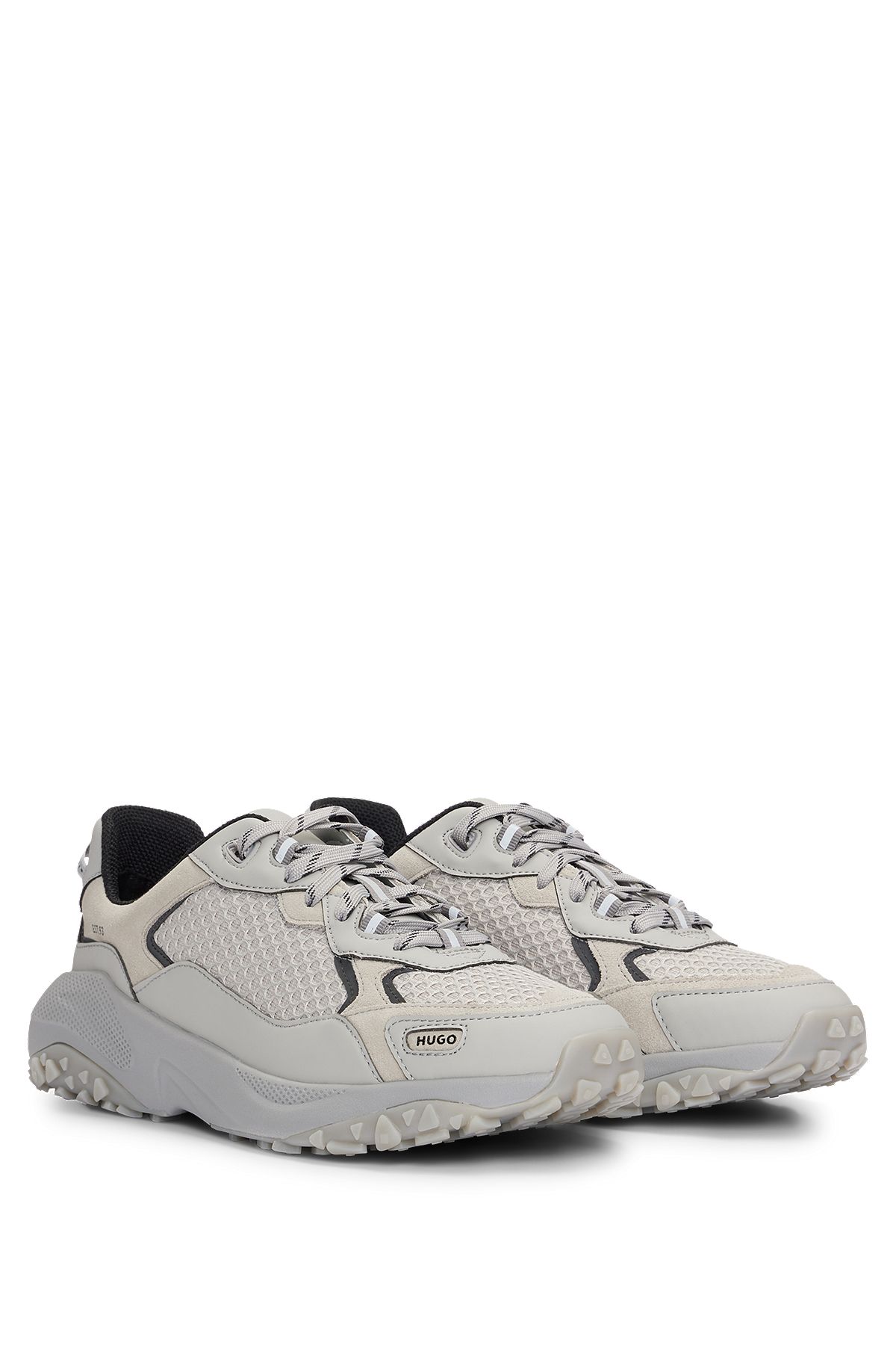 Mixed-material trainers with leather facings, Grey