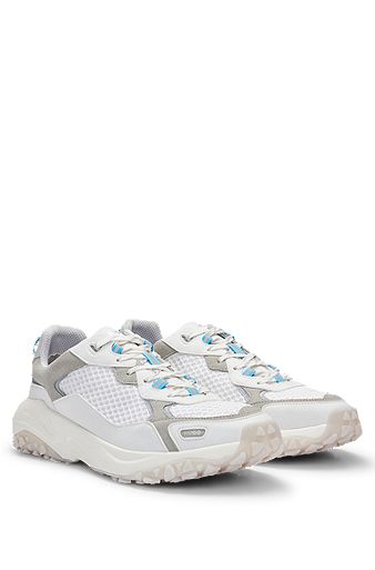 Mixed-material trainers with leather facings, Light Grey