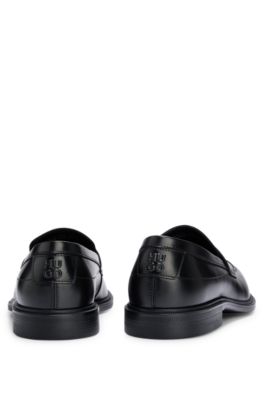 Leather loafers with penny trim and rubber sole, Black