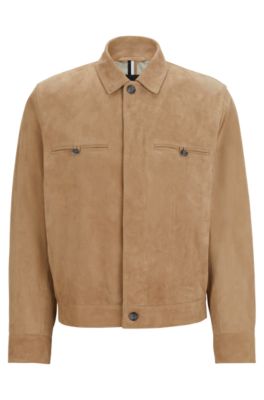 Shop Hugo Boss Jacket In Soft Suede In Khaki