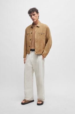 Jacket in soft suede, Khaki