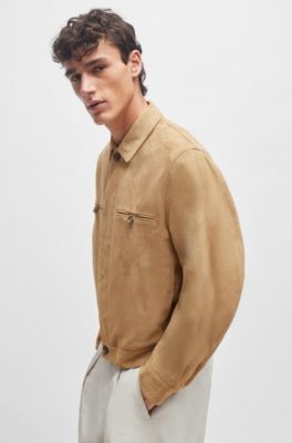 Jacket in soft suede, Khaki