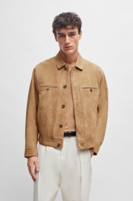 Jacket in soft suede, Khaki