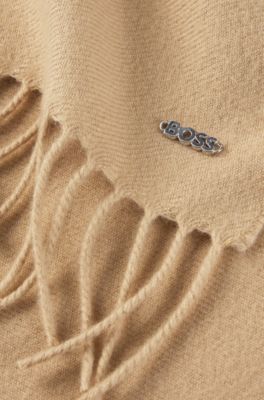 Logo-rivet scarf in wool, Beige