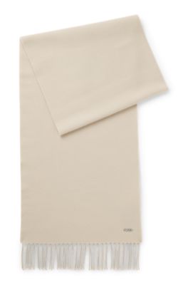 Logo-rivet scarf in wool, Light Beige