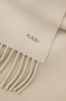 Logo-rivet scarf in wool, Light Beige