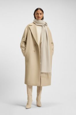 Logo-rivet scarf in wool, Light Beige