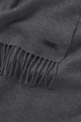 Italian-made wool scarf with logo patch, Grey