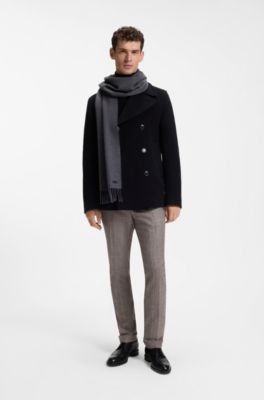 Italian-made wool scarf with logo patch, Grey
