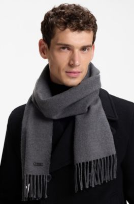 BOSS - Italian-made wool scarf with logo patch - Grey