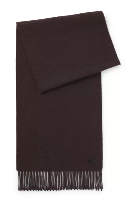 Wool scarf with faux-leather logo patch