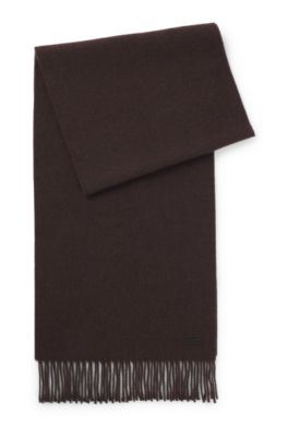 Italian-made wool scarf with logo patch, Brown